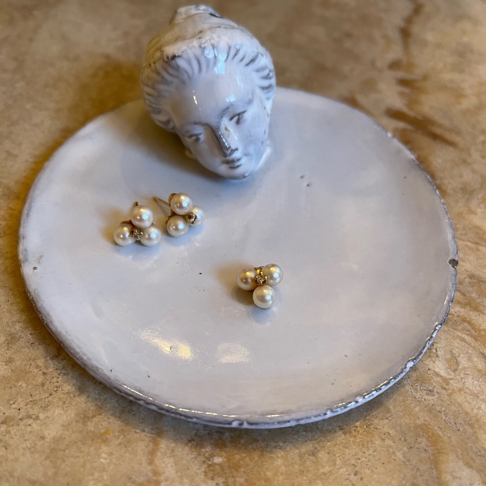 1970’s 14k yellow gold three pearl earrings with diamonds & pendant~